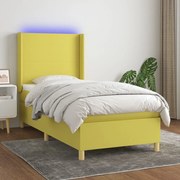 Cama box spring c/ colchão e LED 80x200 cm tecido verde