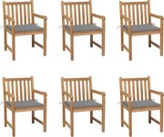 vidaXL Cadeiras de jardim c/ almofadões cinzentos 6 pcs teca maciça