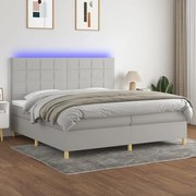 Cama box spring c/ colchão e LED 200x200 cm tecido cinza-claro