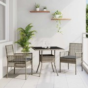 vidaXL Conjunto de Jantar para Jardim 3 pcs Cinzeto vime PE