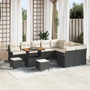 Conjunto de Sofá de Jardim vidaXL 12 peças com Almofadas Preto Rattan