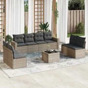 vidaXL 9 pcs conjunto de sofás p/ jardim com almofadões vime PE bege