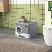 Caixa de Areia para Gatos com Pá Bandeja Removível 2 Portas Entrada Frontal e Saída Superior 52x41x38,5 cm Cinzento