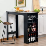 Mesa de Bar de Bistrô com 3 Prateleiras com Suporte Estilo Moderno para Cozinha Sala de Jantar Sala de Estar Estrutura de Melamina 112x57x106cm Preto