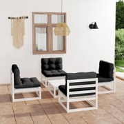 5 pcs conjunto lounge de jardim c/ almofadões pinho maciço