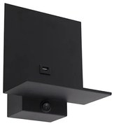 Candeeiro de parede moderno preto com ligação USB - Flero