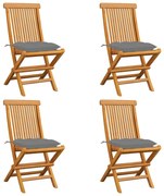 vidaXL Cadeiras de jardim c/ almofadões cinzentos 4 pcs teca maciça