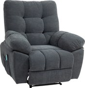 HOMCOM Poltrona reclinável, Poltrona de massagem estofada com 8 pontos de vibração, apoio de pés ajustável, bolso lateral, poltrona reclinável, Cinza | Aosom Portugal