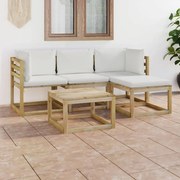 5 pcs conjunto lounge de jardim c/ almofadões cor creme