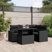 vidaXL 5 pcs conjunto sofás de jardim com almofadões vime PE preto