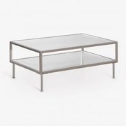 Mesa De Centro Retangular De Aço E Vidro Paoline Cinza Cromado - Sklum