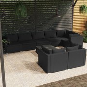 vidaXL 9 pcs conjunto lounge de jardim c/ almofadões vime PE preto