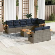 vidaXL 9 pcs conjunto sofás p/ jardim c/ almofadões vime PE cinzento