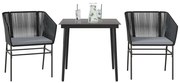 vidaXL 3 pcs conjunto jantar jardim almofadões vime PE vidro preto