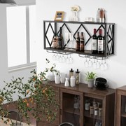 Garrafeira de parede para 39 garrafas de vinho Estante para vinhos com suporte para garrafas e 12 copos para cozinha Sala de jantar 100 x 25 x 45 cm C