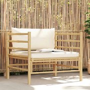 vidaXL Sofá de jardim em bambu com almofadões branco nata