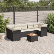 vidaXL 8 pcs conjunto sofás de jardim com almofadões vime PE preto