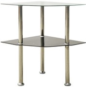 vidaXL Mesa apoio 2 prateleiras 38x38x50cm vidro temp. transp./preto