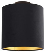 Candeeiro de teto com abajur de veludo preto e dourado 25 cm - Combi Preto Clássico / Antigo