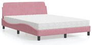 vidaXL Cama com colchão 140x190 cm veludo rosa