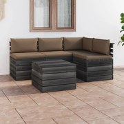 5 pcs conjunto lounge de paletes + almofadões madeira de pinho