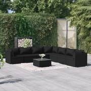 8 pcs conjunto lounge de jardim c/ almofadões vime PE preto