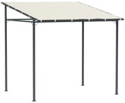 Outsunny Pérgola de Parede 2,4x2,4 m Pérgola de Jardim com Teto Inclinado Proteção UV 30+ Impermeável e Estrutura de Metal Creme