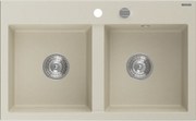 Mexen Hektor lava-loiça de granito de 2 cubas 800 x 480 mm, bege, sifão cromado - 6521802000-69