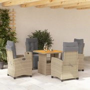 vidaXL 5 pcs conjunto de jantar p/ jardim com almofadões vime PE bege