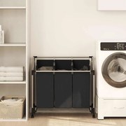 vidaXL Separador de roupa suja com 3 sacos aço preto