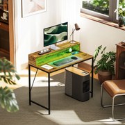 Secretária Estilo Industrial com Luzes LED Tomadas de Corrente Suporte para Monitor e Controlo Remoto 100x50x90,5 cm Castanha