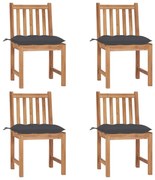 vidaXL Cadeiras de jardim c/ almofadões 4 pcs madeira de teca maciça