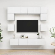 8 pcs conjunto de móveis de TV derivados de madeira branco