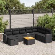 vidaXL 9 pcs conjunto de sofás p/ jardim c/ almofadões vime PE preto