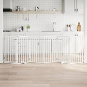 vidaXL Portão p/ cães com porta dobrável 6 painéis 300 cm álamo branco