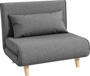 HOMCOM Sofá individual Poltrona-cama Sofá-cama dobrável Encosto ajustável Reclinável Nórdico escandinavo Espuma 25D Casa Imitação de linho Madeira de seringueira Cinza 94 x 78 x 80 cm | Aosom Portugal