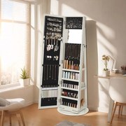 Armário para jóias com espelho de pé 55 x 55 x 161 cm Branco com grão de madeira cinzento
