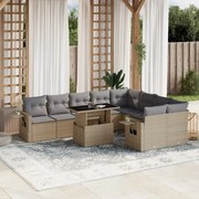 vidaXL 10 pcs conjunto de sofás p/ jardim com almofadões vime PE bege