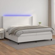 Cama box spring c/colchão/LED 200x200cm couro artificial branco