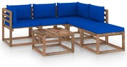 6 pcs conjunto lounge de paletes + almofadões pinho impregnado