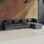 vidaXL 5 pcs conjunto lounge de jardim c/ almofadões vime PE cinzento
