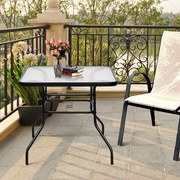 Mesa de Jardim Mesa de Café rectangular com Furo de Guarda Sol em Metal e Vidro para Varanda de Jardim 81 x 81 x 71 cm Preto