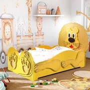 Cama para criança Animais Leão Pequena 165 x 87 x 112 cm, Oferta colchão e Estrado, confortável, capacidade de 100 kg Amarelo