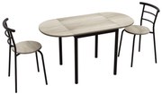 HOMCOM Conjunto Mesa Oval Extensível e 2 Cadeiras Mesa de Folha Metal e MDF Preto e Natural | Aosom Portugal