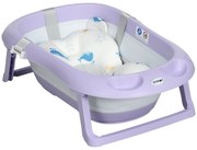 ZONEKIZ Banheira Bebé Recém Nascido Dobrável 40L Almofada Pés Antiderrapantes Drenagem Prática 83x48x23,5 cm Roxo | Aosom Portugal