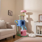 Arranhador para gatos 75 x 40 x 154 cm com tema de elefante com cama acolchoada, postes de sisal, 2 condomínios para interior azul