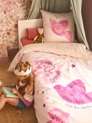 Conjunto de capa de edredão + fronha reversível Birdy com algodão reciclado, para criança   rosado
