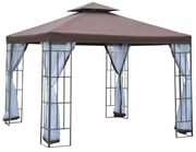 Outsunny Pérgola de Jardim 3x3m Pérgola para Exterior com Duplo Teto de Ventilação 4 Telas Mosquiteiras Laterais Removíveis Café | Aosom Portugal