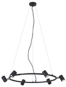 Candeeiro suspenso moderno preto com 6 luzes - Jeana Circle Moderno