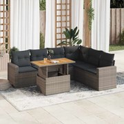 vidaXL 7 pcs conjunto sofás p/ jardim c/ almofadões vime PE cinzento